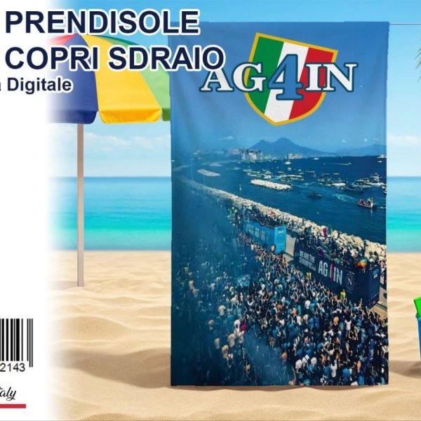 Telo Mare Copri Sdraio Napoli 90×180 cm Piscina Spiaggia Scudetto Campioni