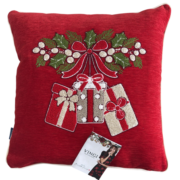 Cuscino Arredo Vingi In Ciniglia Pacco Regalo Decorazione Natalizia 45×45 Cm