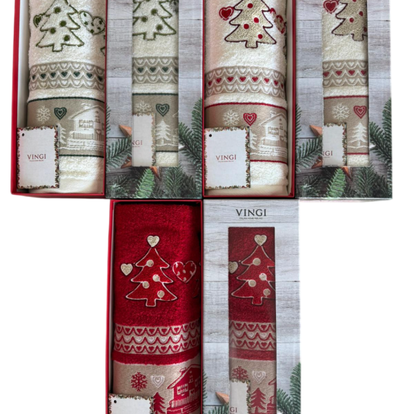 Set Asciugamani Bagno Vingi Natalizio 1+1 Albero Natale Viso Ospite 100% Spugna Set Asciugamani Bagno Vingi Natalizio 1+1 Albero Natale Viso Ospite 100% Spugna
