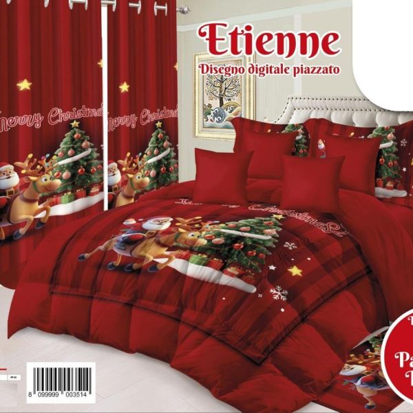 Trapunta Piumone Invernale Natale Letto Matrimoniale Con Coppia Tende Abbinate