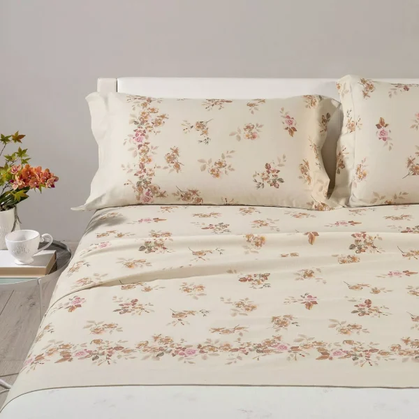 Completo Lenzuola Caleffi Fiordaliso In Flanella Di Cotone Letto Matrimoniale