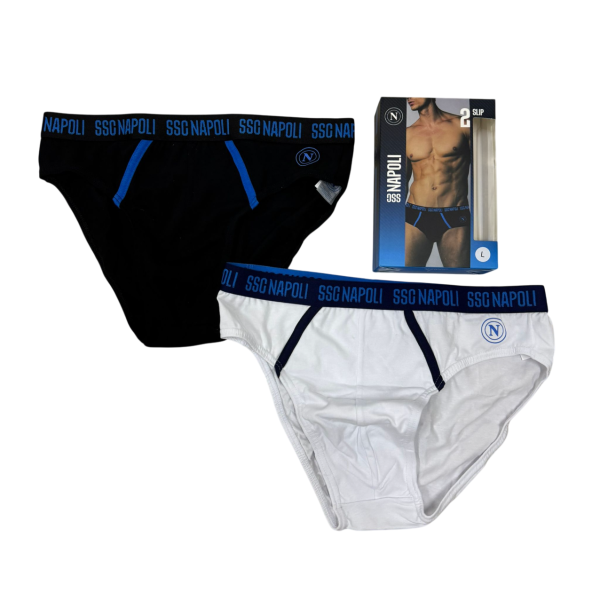 2 Slip Bi-Pack Uomo S.S.C Napoli In Cotone Con Elastico Esterno Con Logo