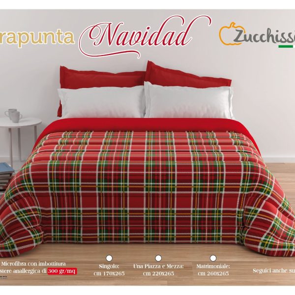 Trapunta Piumone Letto Matrimoniale Zucchissime “Navidad” In Stampa Scozzese