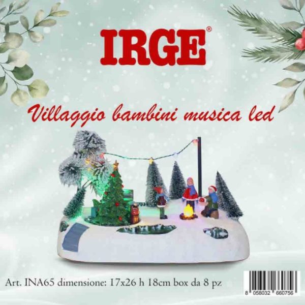 Villaggio Natalizio Irge Con Bambini Albero Natale Movimento Luci LED E Musica Villaggio Natalizio Irge Con Bambini Albero Natale Movimento Luci LED E Musica