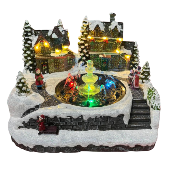 Villaggio Natalizio Irge Con Fontana Con Movimento Acqua Luci LED E Musica