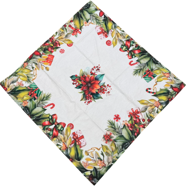 Centrotavola Fantasia Natalizia Vingi In Cotone Decorazione Da Tavola 93×93 Cm