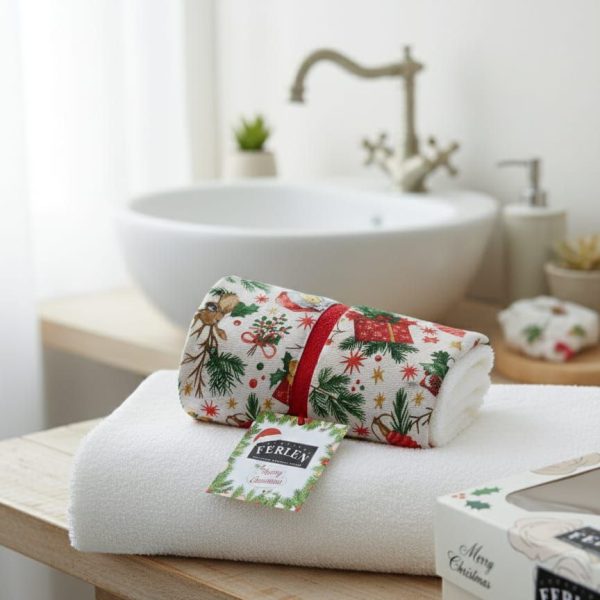 Set Asciugamani Bagno Natale Ferlen “Noel” 1+1 Viso Ospite Spugna 100% Cotone Set Asciugamani Bagno Natale Ferlen “Noel” 1+1 Viso Ospite Spugna 100% Cotone