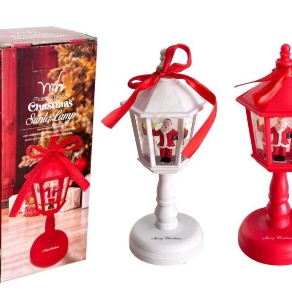 Lampione Con Babbo Natale Decorazione Natalizia Con Effetto Neve Con Luci LED