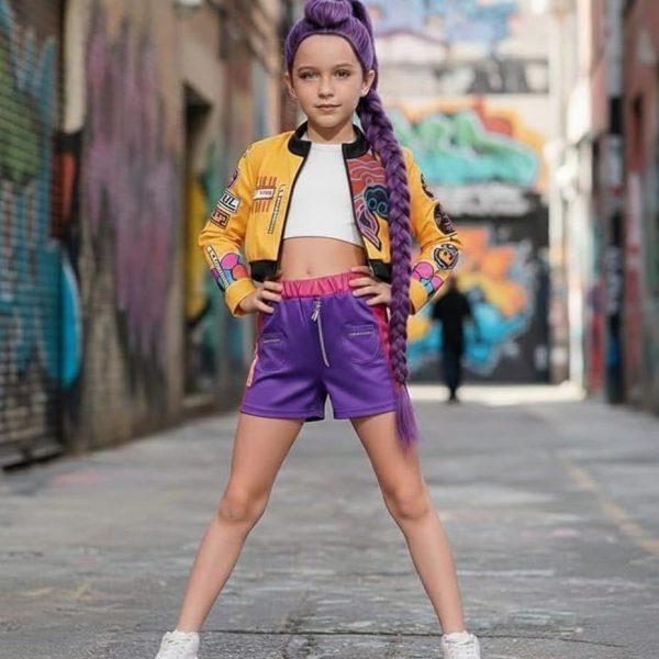 Costume Carnevale Bambina Vestito Cosplay Cacciatrice Di Demoni Ragazza Cantante K-Pop Rumi