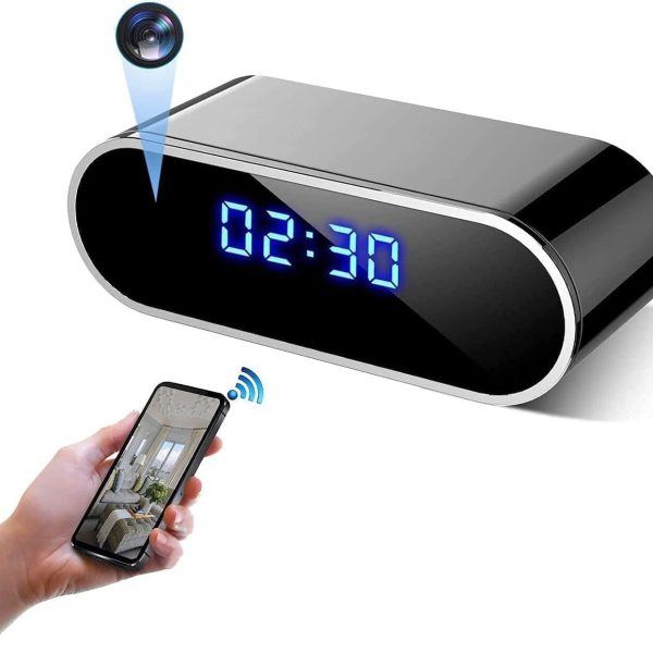 Sveglia Digitale con Telecamera Nascosta WiFi – Full HD, Rilevamento Movimento, Visione Notturna, Registrazione Loop, Controllo Remoto da App