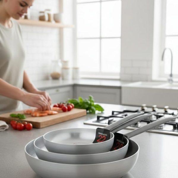 Tris Padelle Professionali in Alluminio Satinato con Manico in Acciaio – Set 20/22/28 cm Tris Padelle Professionali in Alluminio Satinato con Manico in Acciaio – Set 20/22/28 cm