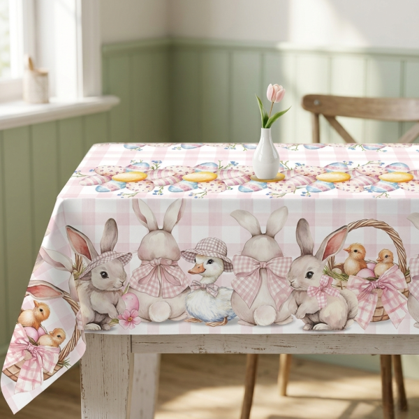 Tovaglia Pasquale in Stampa Digitale Decorazione Primavera con Uova Coniglietti e Fiori 6/12/18 Posti