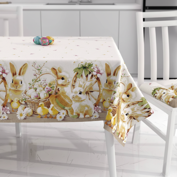 Tovaglia Pasquale Zucchissime in Stampa Digitale Decorazione con Uova Coniglietti e Fiori 6/12 Posti