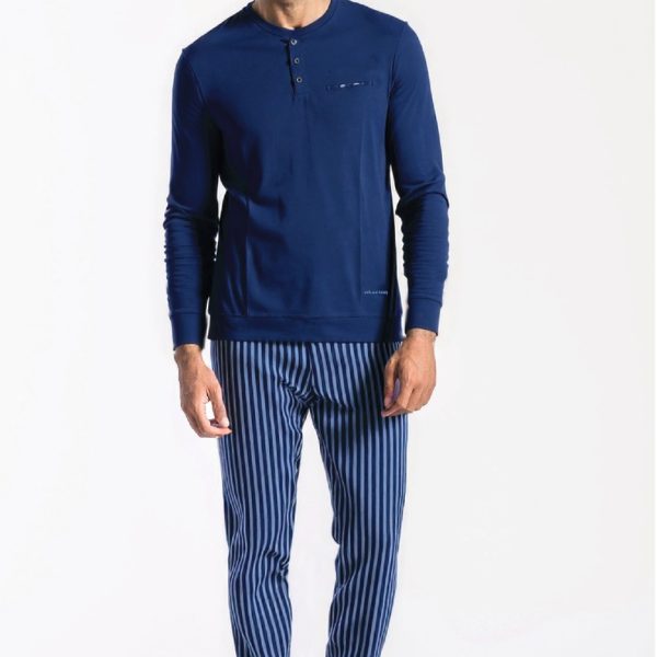 Pigiama Uomo in Cotone Milk and Honey con Maglia Maniche Lunghe Pantalone Lungo a Righe, Comfort e Vestibilità Morbida