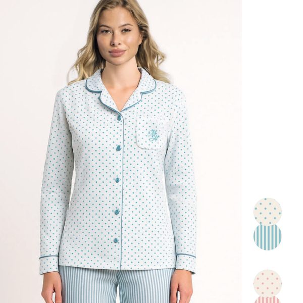 Pigiama Donna Cotone Leggero Milk and Honey Stile Classico con Bottoni Comodo per Dormire