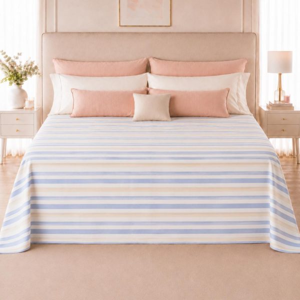 Copriletto Matrimoniale Laura Blasi Piquet di Cotone a Righe Orizzontali – Estiva Leggera e Traspirante – Design Moderno Effetto Acquerello Sfumato