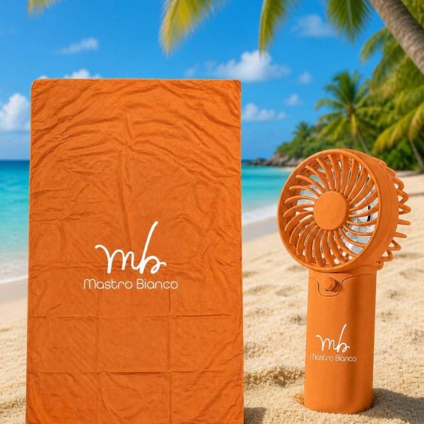 Telo Mare in Microfibra 90×170 cm e Mini Ventilatore Portatile a Batterie (Non Incluse) – Asciugatura Rapida, Leggero e Compatto, Ideale per Spiaggia e Piscina
